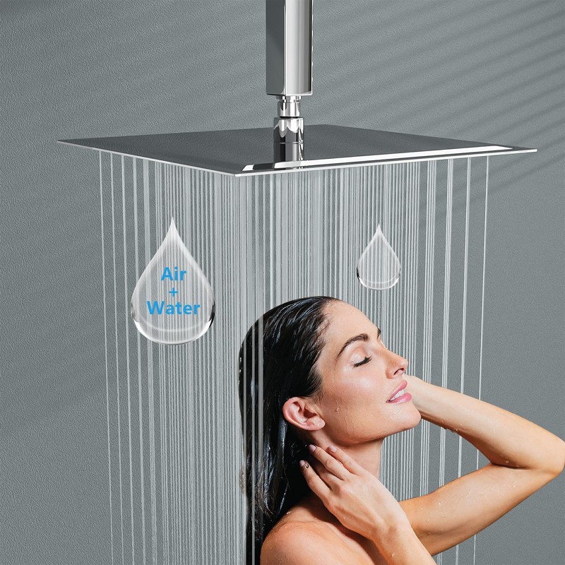 Lordear 16 Inch Rainfall Shower Head Solid Square Ultra Thin