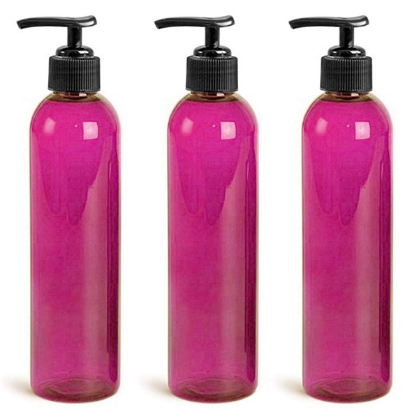 Royal Massage 8oz Bullet Round Massage Oil/Lotion/Liquid Bottle with Saddle Pump (3, Pink)