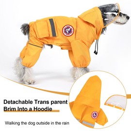 PINA Dog Raincoat, Waterproof Dog Rain Jacket with Hood, Lightweight Dog Jacket with Leash Hole, Dog Poncho with Reflective Strap and Pocket for Wet Weather, Full Wrap Design for Full Protection