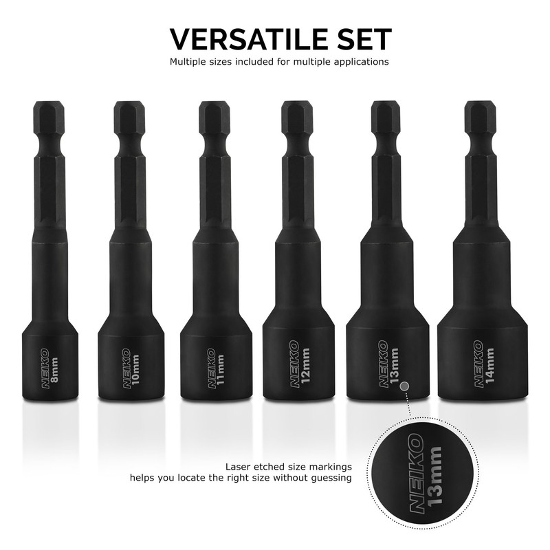 NEIKO 10191A Magnetic Nut Driver Set, 6 Piece Impact Nut