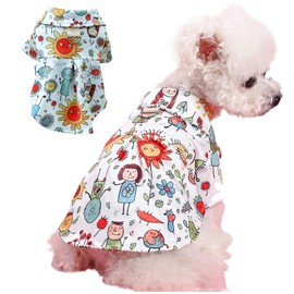 Dog Shirts for Small Dogs with Leash Ring,Cute Small Dog Clothes for Girls Boys,Cartoon Cat Dog T-Shirts with Sleeves Button Closure,Chihuahua Yorkie Clothes (Sun,Medium)