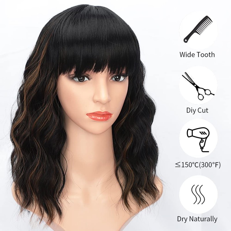 ColorfulPanda women's wig black brown short bob curls wigs