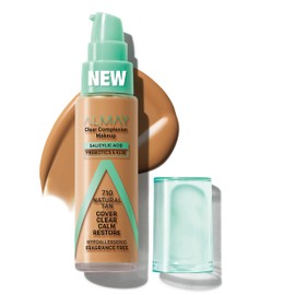 Almay Clear Complexion Acne Foundation Makeup with Salicylic Acid - Lightweight, Medium Coverage, Hypoallergenic, Fragrance-Free, for Sensitive Skin, 710 Natural Tan, 1 fl oz.
