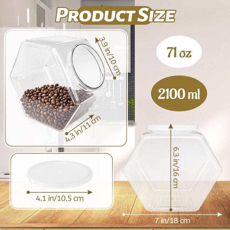 Woozettn Plastic Candy Jar,Hexagon Cookie Jars for Kitchen,Clear Hexagonal Containers