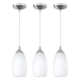 Doraimi Lighting Adjustable 3 Pack 1 Light Indoor Mini Hanging Kitchen Island Pendant Lamps Brushed Nickel Finish Handcrafted Frosted Glass Chandelier Shade Bar Dining Room Kitchen Island