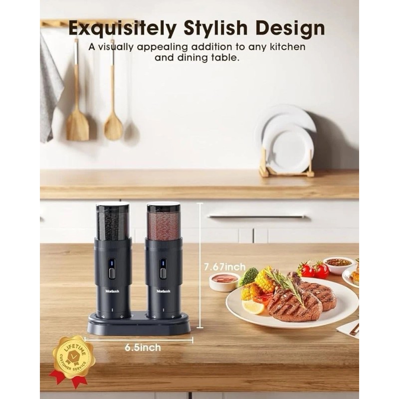 Moriank 2PCS Electric Salt and Pepper Grinder Set Automatic Grinder