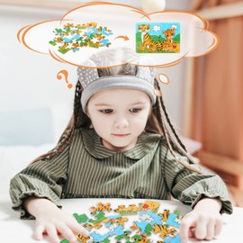 EDATOFLY 6 Sheets Puzzles for 3 Year Olds, Wooden Jigsaw Puzzles Wooden Puzzle with Metal Box Jigsaws for Children Age 3 Educational Learning Tool Best Birthday Present for Boys Girls (Panda)