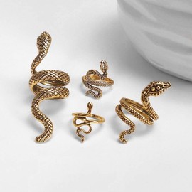 LXONTSG Snake Ring, 4-Piece Snake Rings Set, Open Snake Ring, Vintage Snake Rings, Gothic Snake Rings, Adjustable Snake Ring, Punk Vintage Rings for Women and Girls, Not applicable