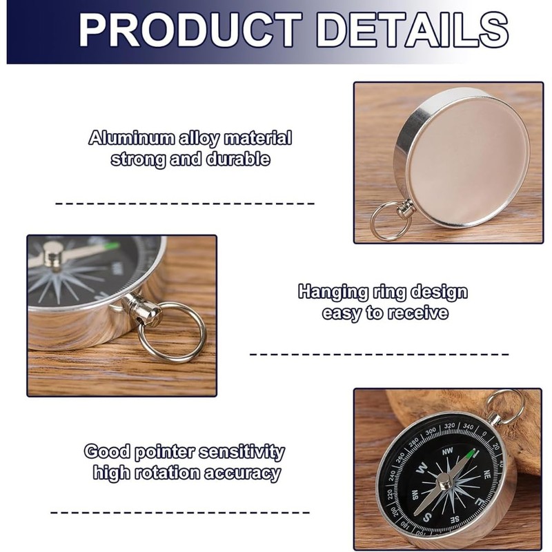 Compass for Navigation, Outdoor Survival Aid, Portable Pocket Aluminium Metal