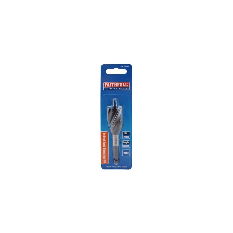 Faithfull FAITPAS22 Tri-Point Speed Auger Bit 22mm Stubby