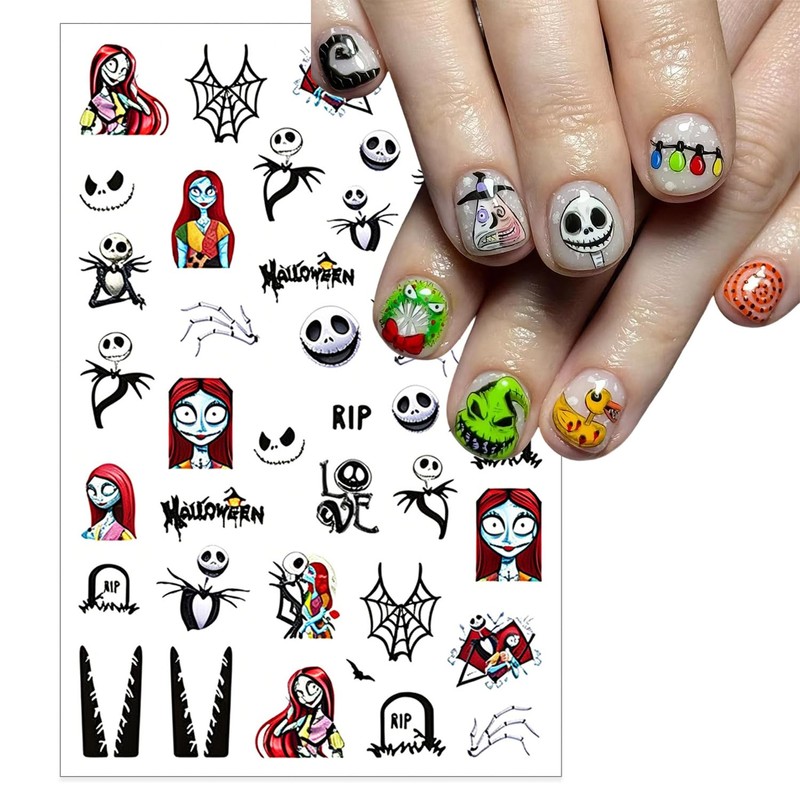 Mtruil 3 Sheet Halloween Nail Stickers Skeleton Spider Web Nails