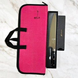 HANAKO 9.5 in Chef Knife German Steel Pakkawood Handle + Edge Guard Pink Storage Case