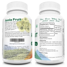 Organic Aura International AMLA Capsules. 1000mg per Serving, 120 Veg Capsules. Natural Vitamin C and An...