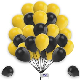 Plain Round Balloons 12 Inch Black & Yellow Balloons for Birthday Decorations Pack of 25 Latex Balloons for Kids Party Baby Shower Decorations Engagement Wedding Party.