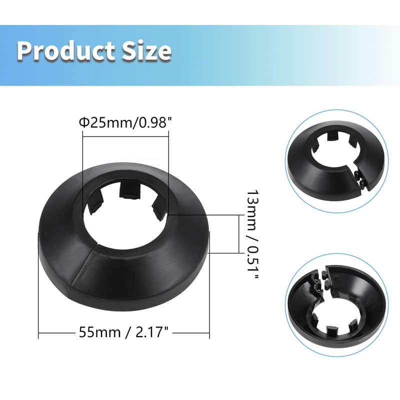 MroMax 25mm Pipe Cover, Black Pipe Collar Flange Pipe Hole