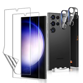 TAURI 2+2 Pack Screen Protector Designed for S23 Ultra 5G, 2 Pack [Self-Healing] TPU Film + 2 Pack Camera Lens Protector, [Case Friendly] Support Fingerprint Unlock, Bubble Free