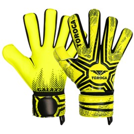 TOROGA Football Goalkeeper Gloves For Boys, Kids Children Youth Soccer Goalie Gloves with 4mm Latex Finger Spine Protection (Yellow Negative Cut, 4 - For 6-9 Years, Ambidextrous)