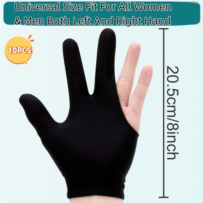 HIDOSNG 10PCS Billiard Gloves Black Both Hands Suitable Snooker Pool