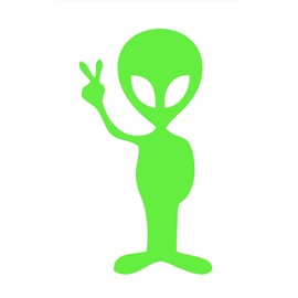 STICKER DAD Alien Peace Sign Vinyl Decal - Size:7", Color: Lime Green - Windows, Walls, Bumpers, Laptop, Lockers, etc.