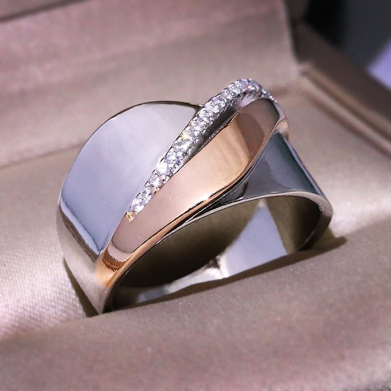 BlingNook Two Tone Rose Gold Silver Rings For Women Man,