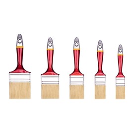 HARDY WORKING TOOLS Flat Brush Set 5 Pieces 1 Piece - 25, 35, 50, 60, 75 mm Width, Paint Brush Set with Wooden Handle, Paint Brush Series *33*, 5 Pieces, Brush Set A0283-050100 Red