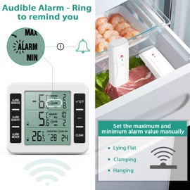 ORIA Digital Refrigerator Thermometer, Freezer Thermometer with 2 Wireless Sensors, Audible Alarm, Min and Max Record, LCD Display, Fridge Thermometer for Home, Restaurants, Bars, Cafes -White