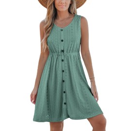 CUPSHE Women's Hollow Out Mini Dress Cover Up Ribbed Knit Scoop Neck Sleeveless Beach Spring Summer Dresses Green M