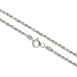 AKA Gioielli® - Cord Chain 2 mm 925 Sterling Silver Rhodium-Plated - Silver Chain Women's Men's Necklace Lengths: 40 45 50 55 60 70 cm, Sterling Silver, No Gemstone