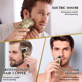 IsoLytrin Electric Shaver Razor，T-Blade Beard Trimmer Nose Hair Trimmer Shaver Set,Cordless RechargeableBarber Clippers,Professional Hair Clippers Kit with LCD for Men