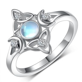 Triple Moon Goddess Celtic Rings 925 Sterling Silver Moonstone Celtic Rings Irish Jewelry Gifts for Women (Size 8)