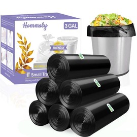 180 bolsas pequeñas de basura negras de 3 galones (para bolsas de basura fuertes de 2.6 a 3.2 galones), bolsas de basura para baño, bolsas de plástico para oficina, forro de cesta de residuos, apto para 10-12-13 litros, 3.1, 3.2 galones (3G negro 180)