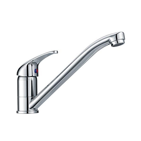 Kitchen Sink Mixer Tap Single Lever with Long Swivel Spout Monobloc Faucet Solid Brass Body Chrome
