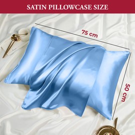 Hafaa Satin Sky Blue Pillow Cases 2 Pack Soft as Silk Pillowcase for Hair and Skin with Envelope Closure Design Standard Size (50x75 cm) Pillow Cases, Gifts for Women