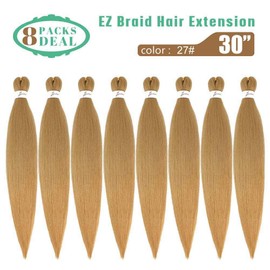 Pre Stretched Braiding Hair 30 Inch - 8 Packs Deal Strawberry Honey Blonde Synthetic Long Hair for Braiding Professional EZ Braid Box Braids Crochet Neat Yaki Texture Hot Water Setting