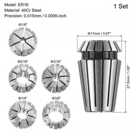 sourcing map 5pcs ER16 Spring Collet Set, 1/8" to 3/8" Chuck for CNC Machine Lathe Milling