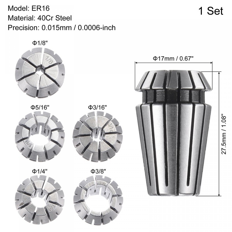 sourcing map 5pcs ER16 Spring Collet Set, 1/8" to 3/8"