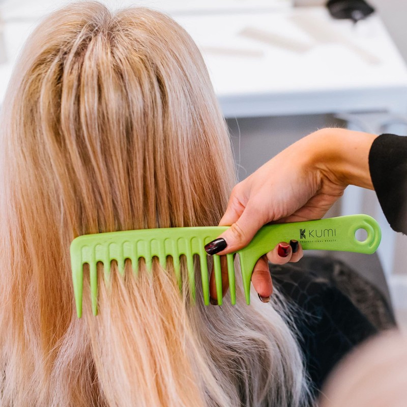 Kumi Wheat Eco-Friendly Shampoo Rake Green - Wide Teeth Detangling