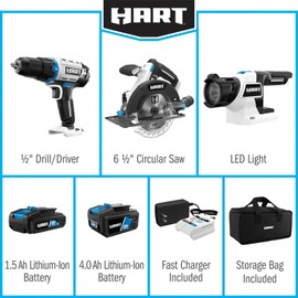 HART 20-Volt Cordless 6-Tool Combo Kit (1) 4.0Ah (1) 1.5Ah Lithium-Ion Batteries