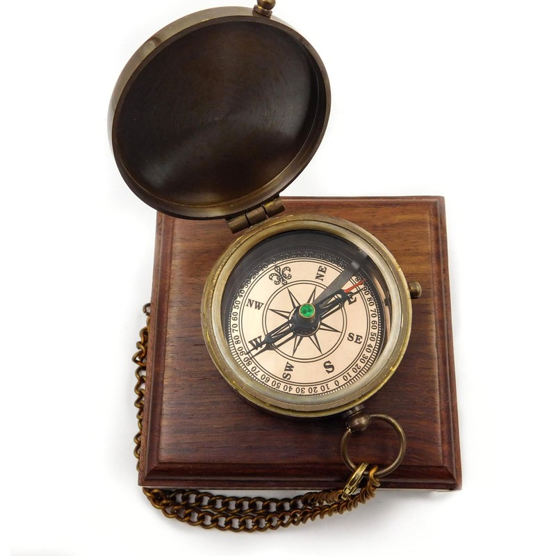 Antique Brass Compass Engraved "Go Confidently in The Direction of