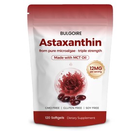 Astaxanthin 12mg with MCT Oil Softgels, Premium Astaxanthin Supplements Organic for Kidneys, Eyes & Skin, Natural Microalgae Source, Triple Strength, Non-GMO & Gluten Free, 120 Softgels (Pack of 1)