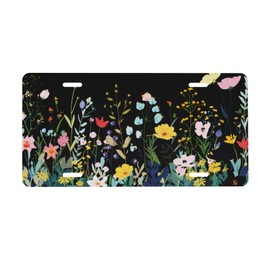 UEQIKI Wild Flowers Front License Plate for Women Car Vanity Plates Decorative Aluminum Metal Cute Novelty License Plate Cover for Men 6x12 Inch (4 Holes)