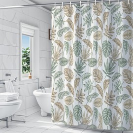 WYRCFS Shower Curtain 200x200cm Green Leaf Shower Curtains Anti Mould Proof Resistant Waterproof Shower Curtain Polyester Fabric Bath Curtain for Bathroom Weighted Shower Curtains with 12 Hooks