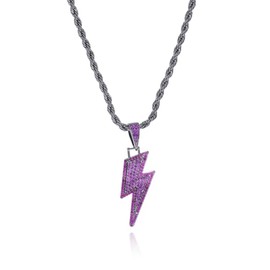 PINK TOWN Lightning Necklace for Men Women Stainless Steel Lightning Bolt Pendant Necklace Sparkle Cubic Zirconia Lightning Pendant Necklace Hip Hop Rock Punk Necklace Jewelry (Purple1)
