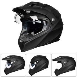 ILM Off Road Motorcycle Dual Sport Helmet Full Face Sun Visor Dirt Bike ATV Motocross Casco DOT Certified Model 606V(Matte Black, M)
