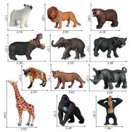 SIENON 12pcs Safari Animals Figure Toys with Flash Cards, 3.5” Realistic Wild Zoo Animals Figurines Plastic Jungle Animals with Elephant Lion Giraffe Bear Gorilla Educational Learning Playset for Kids