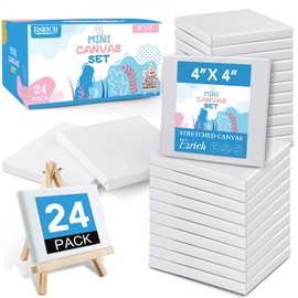 ESRICH Mini Canvases for Painting,4x4In Canvas in Bulk 24Pack, 2/5In Profile Small Square Canvas, Blank Canvases are Great for School Projects and Kids Birthday Parties, Home Decor Project.