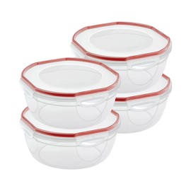 Sterilite Ultra-Seal 4.7 Qt Bowl, Large Airtight Food Storage Container, Latching Lid, Microwave and Dishwasher Safe, Clear With Red Gasket, 4-Pack