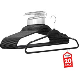 DEILSY™ Clothes Hangers Plastic Hangers - Durable Non-Velvet Plastic Hangers - Slim Hangers, Classic Shirt and Pant Hangers Black Plastic Hangers for Everyday Use Plastic Hangers 20 Pack