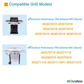 BBQration Grill Replacement Parts for Charbroil Performance TRU-Infrared 3-Burner 463370719 463371719 463672016 463371316 463371716, 17" G460-0500-W1 Porcelain Steel Grate, Heat Tent and Burner