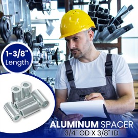 Aluminum Spacer - OD-3/4"-ID-3/8 - Unthreaded Round Standoff Bushing, Precision Metal Spacer, Plain Finish, Durable T-6061 Aluminum for 3/8" or M10 Screws/Bolts, 1-3/8" Length (Pack of 50)